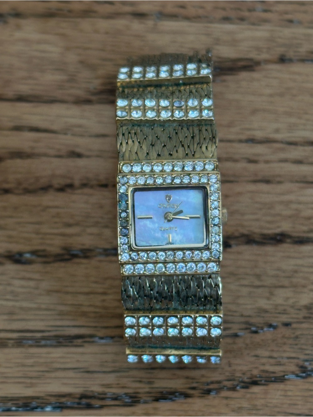 Vintage Croton Gold-Tone Crystal Bracelet Watch with Mother-of-Pearl Dial